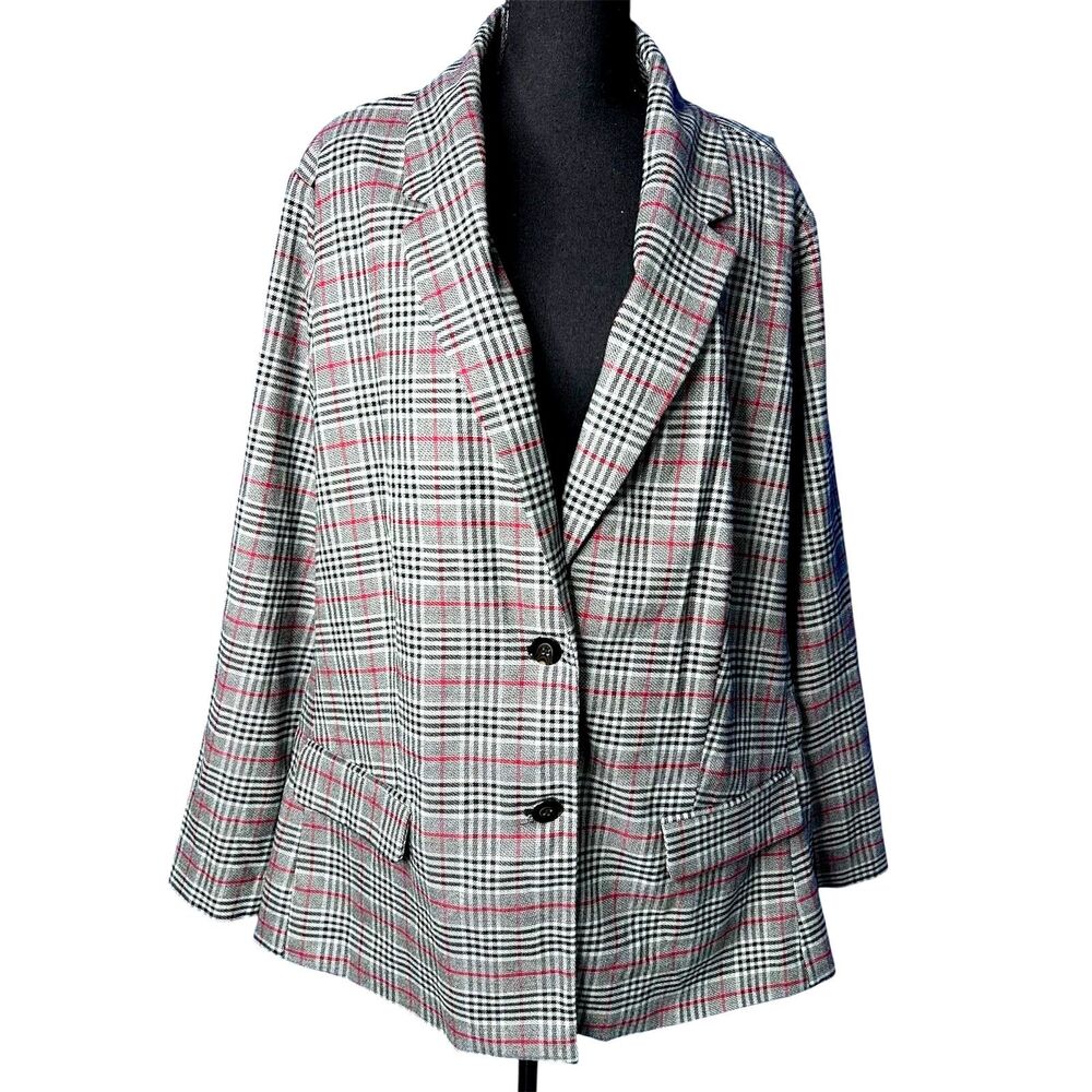 Ava & Viv‎ Womens Red Gray Black Plaid Blazer Sz 3X NWT Classic Workwear Office
